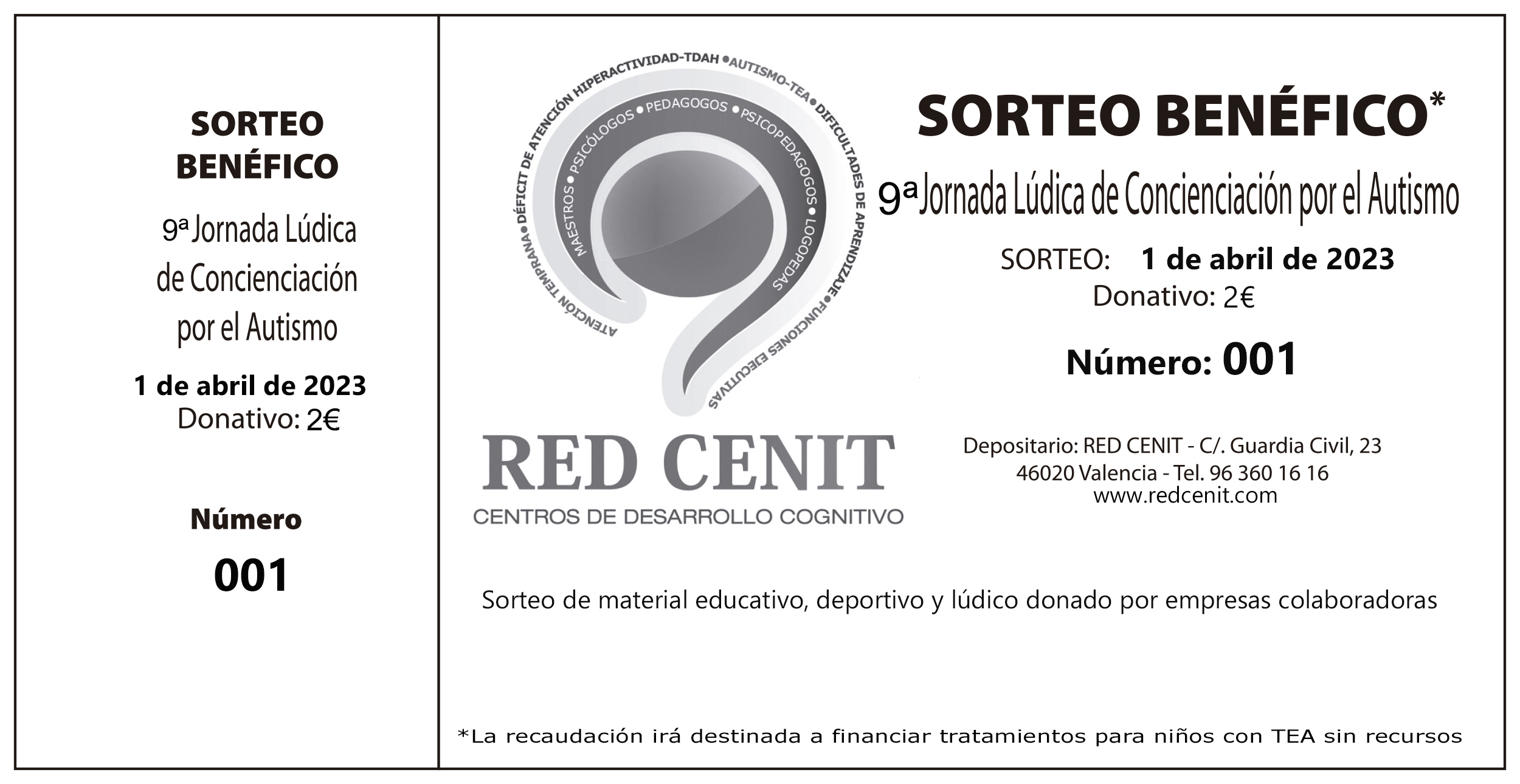 Números ganadores Rifa (9ªJornada Concienciación Autismo 2023)
